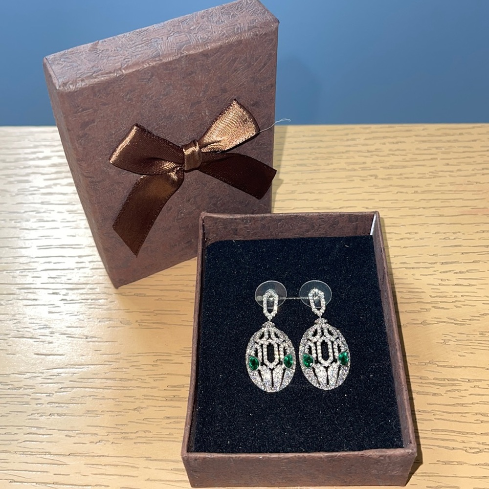 New in a box Oval drop crystal rhinestone silver dangle earring